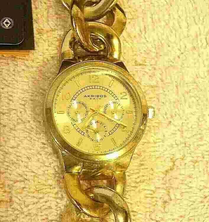 Women's Akribos XXIV AK531YG Twist Chain Quartz Multifunction Bracelet Watch