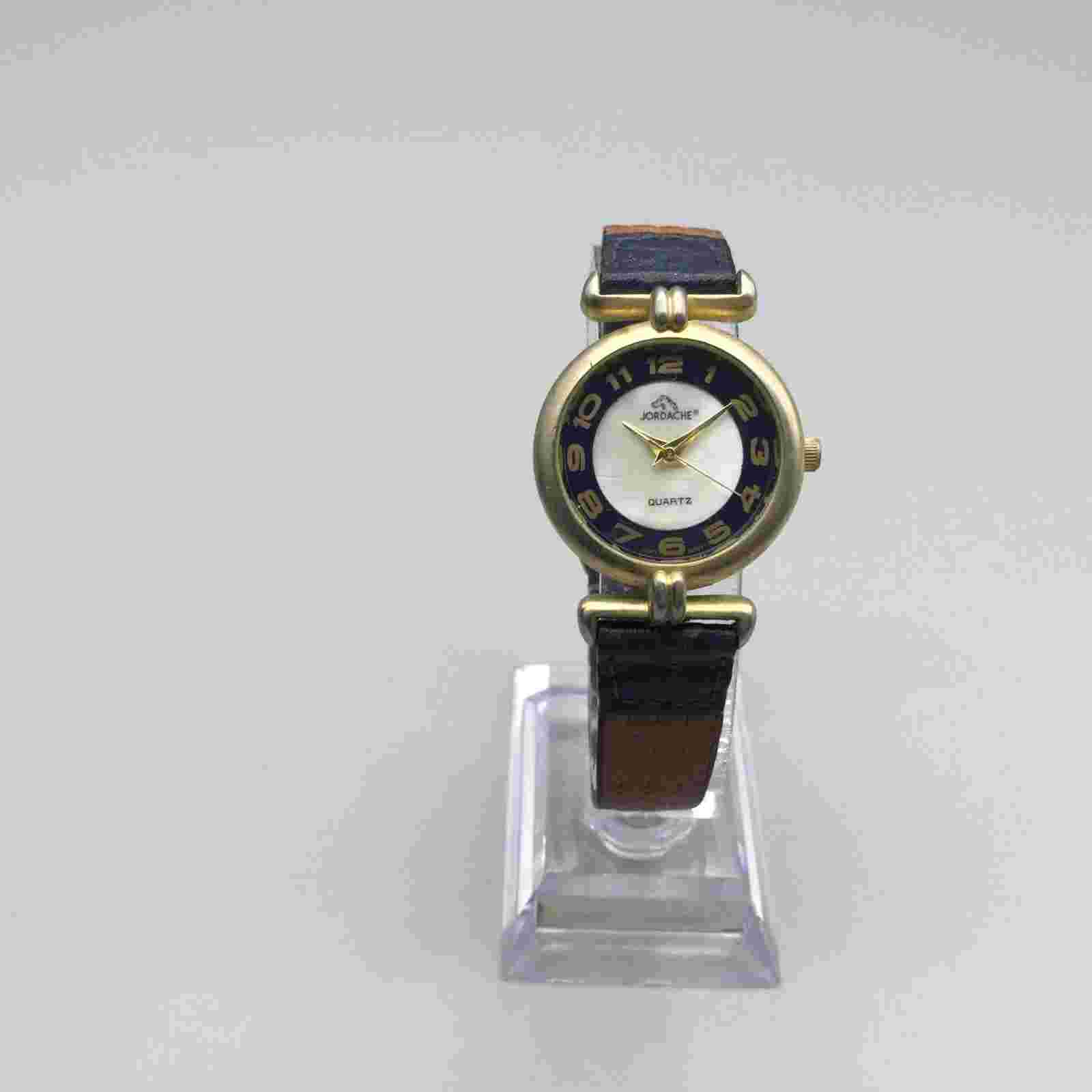 Vintage Jordache Watch Women 27mm Gold Tone MOP Dial Leather Band New Battery