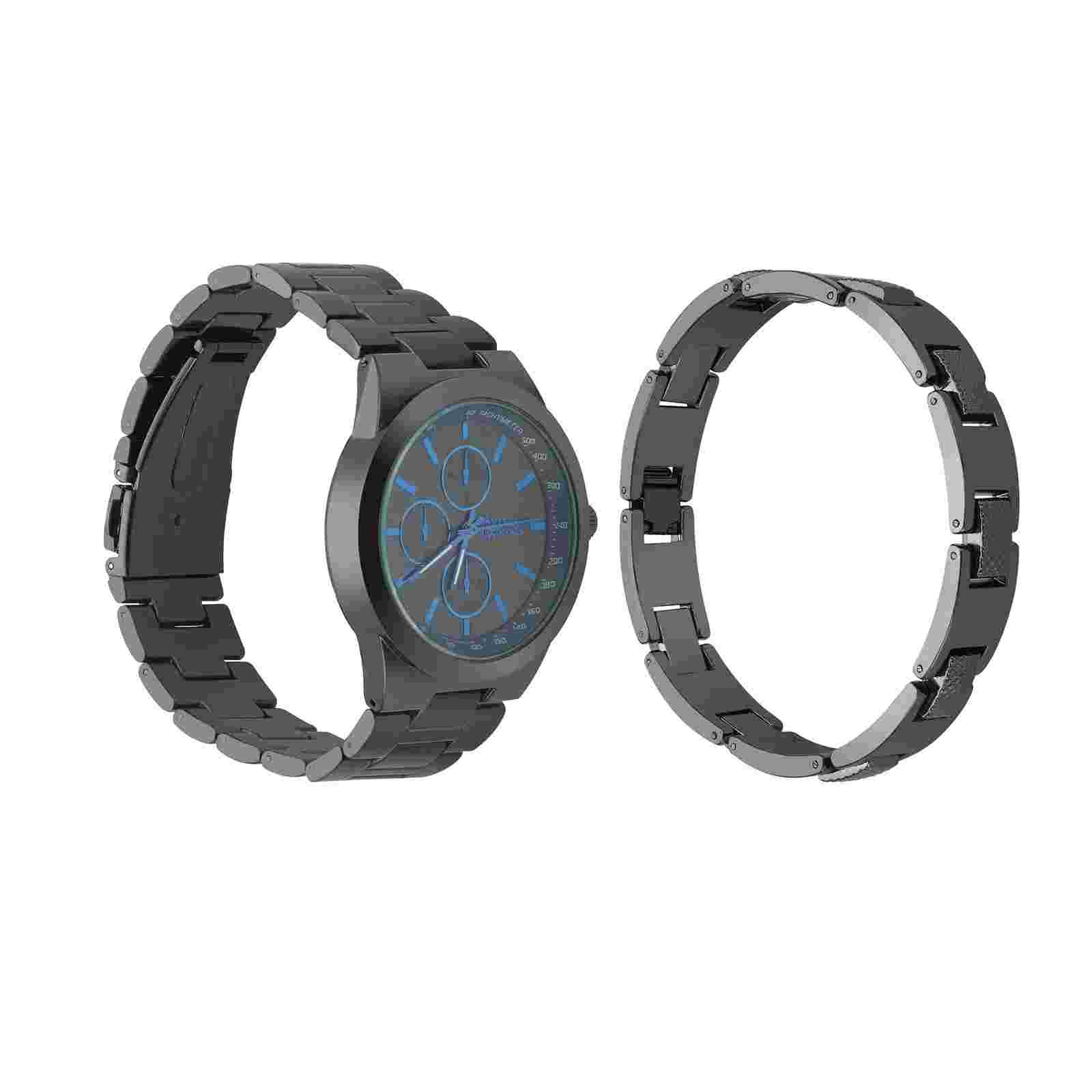 American Exchange Men's Shiny Gunmetal Alloy Bracelet Watch 43mm Gift Set