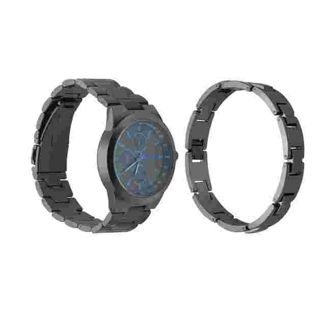 American Exchange Men's Shiny Gunmetal Alloy Bracelet Watch 43mm Gift Set