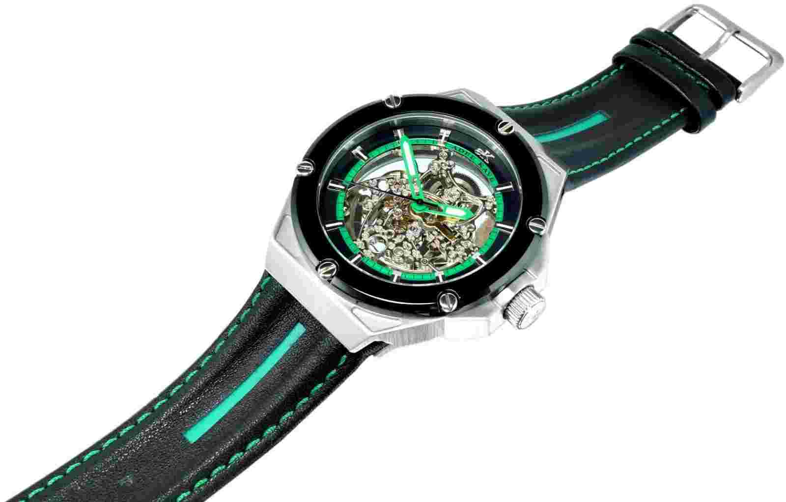 ADEE KAYE Men's AK2240MGN 20-Jewel Automatic Skeleton Dial Stainless Steel Watch