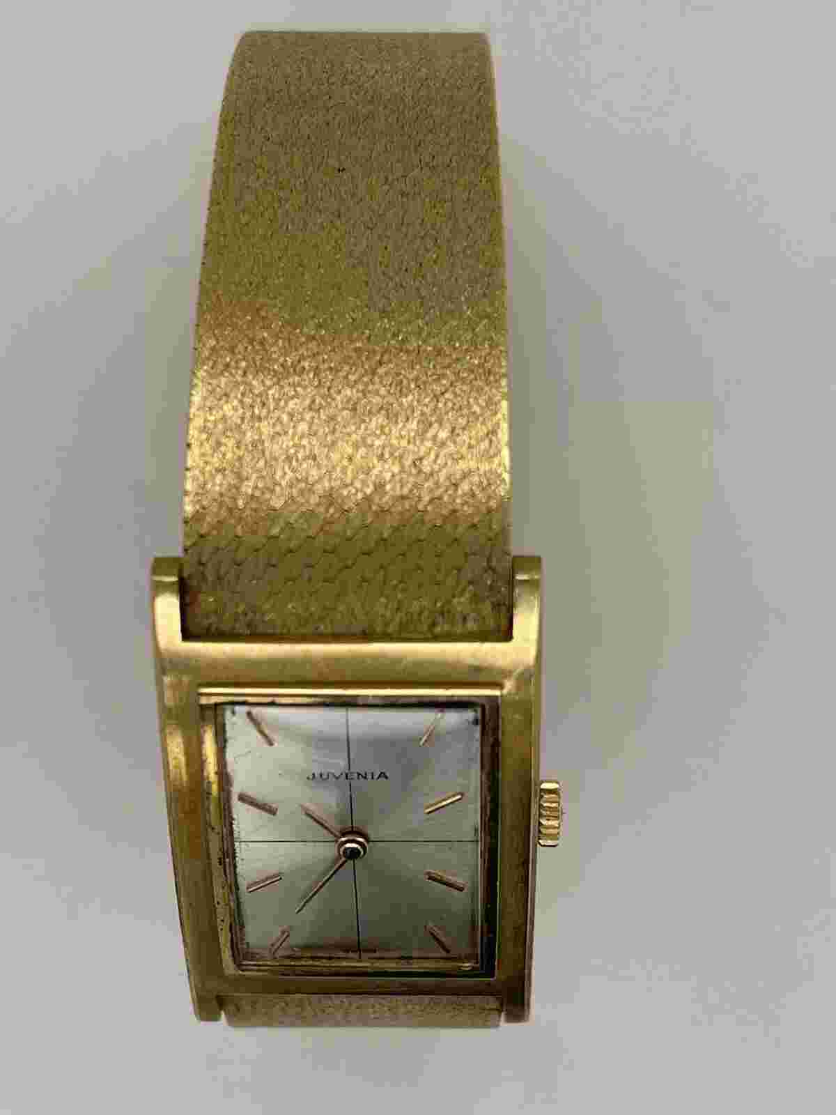 Juvenia 18K Yellow Gold Quartz Watch Solid Gold Bracelet Unisex Gray Dial