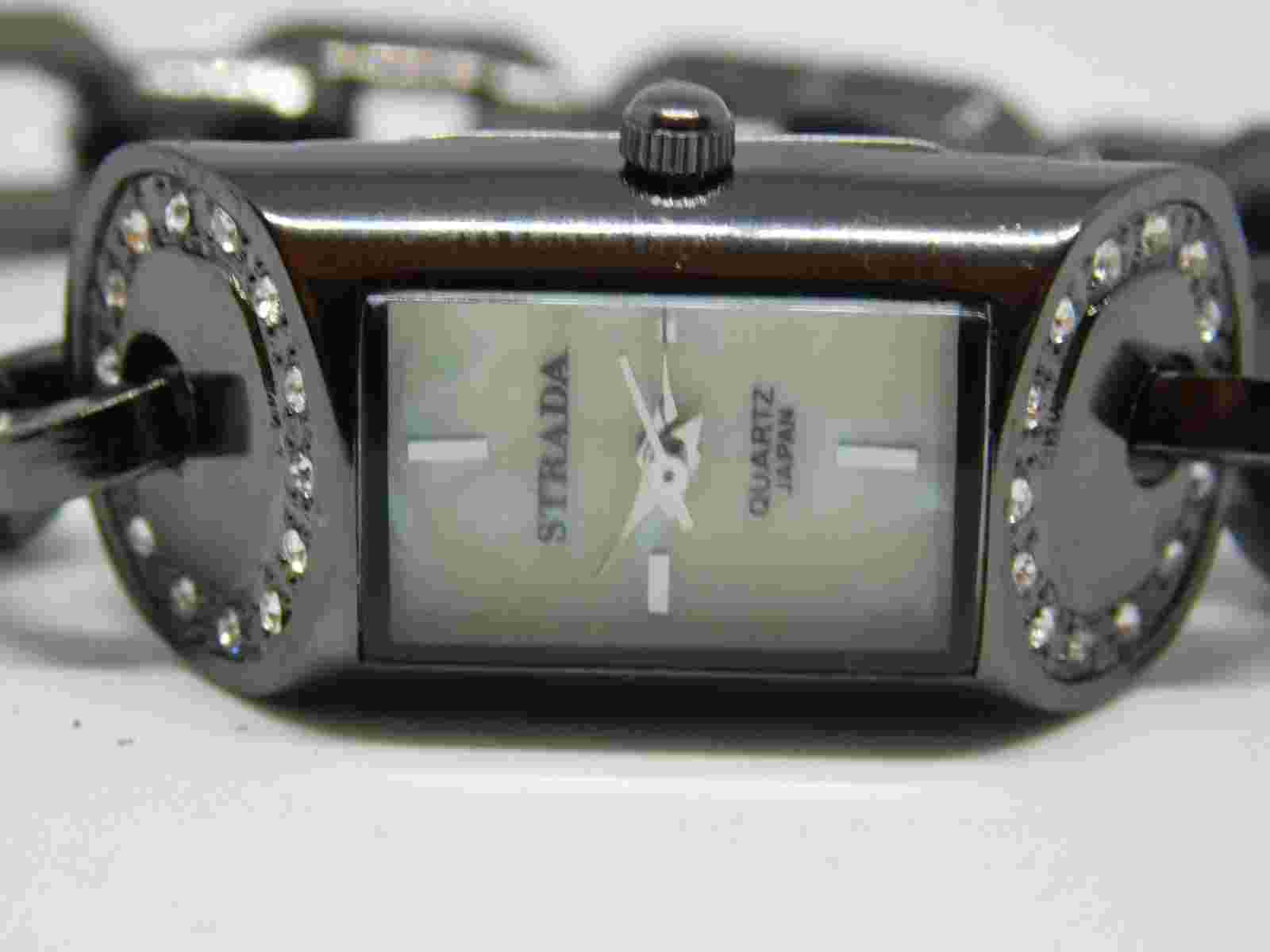 Strada Chain Bracelet Black Tone Quartz Women's Watch Sz. 6 1/4" New Battery