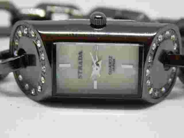 Strada Chain Bracelet Black Tone Quartz Women's Watch Sz. 6 1/4" New Battery
