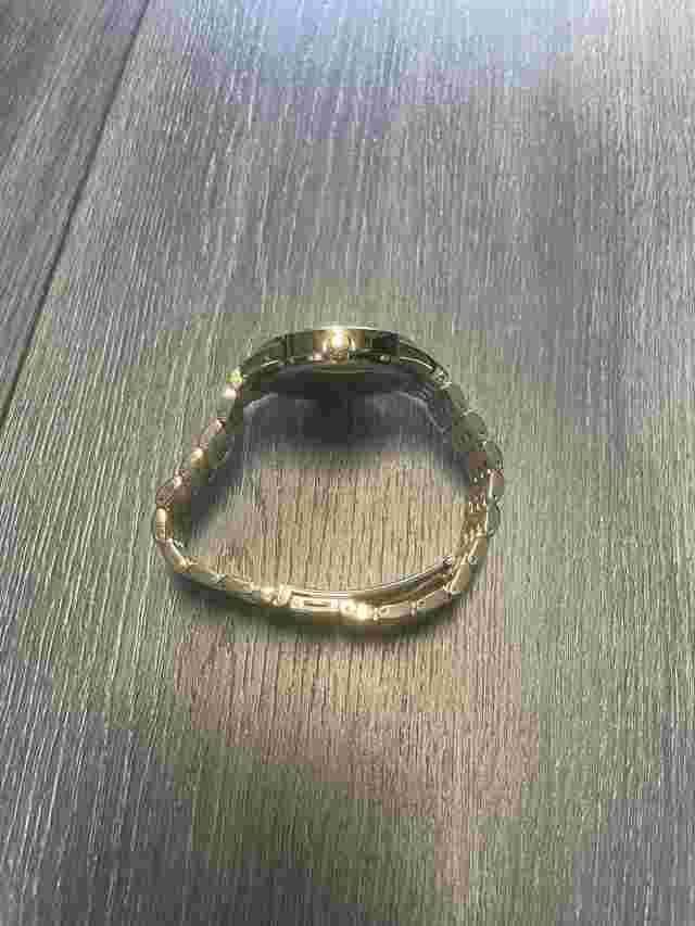 Ellen Tracy Watch Gold Tone Crystal Accent Jewelry Clasp Mother Pearl Dial