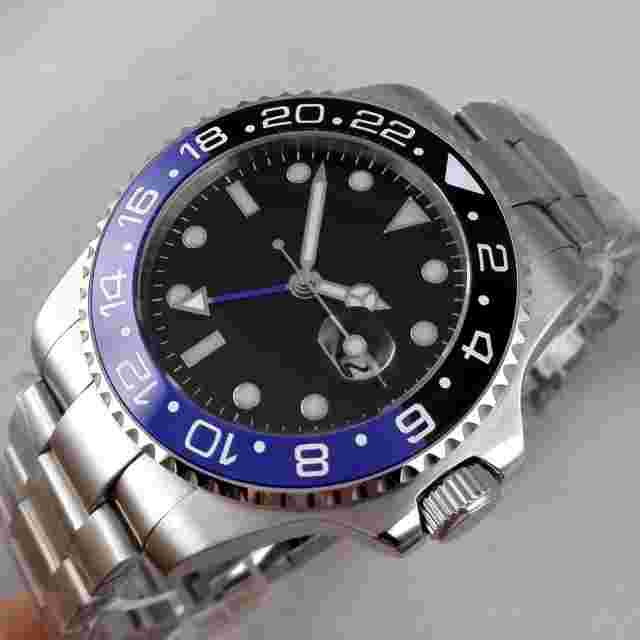 43mm BLIGER Black Dial Date Sapphire Glass GMT Automatic Movement Watch Mens Watch