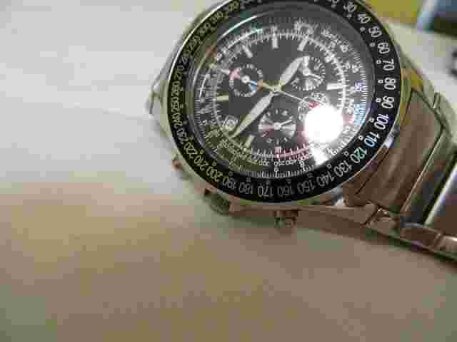 SUG Aviator Chronograph 1883 Black Face Tachymeter Stainless Steel Men's Watch