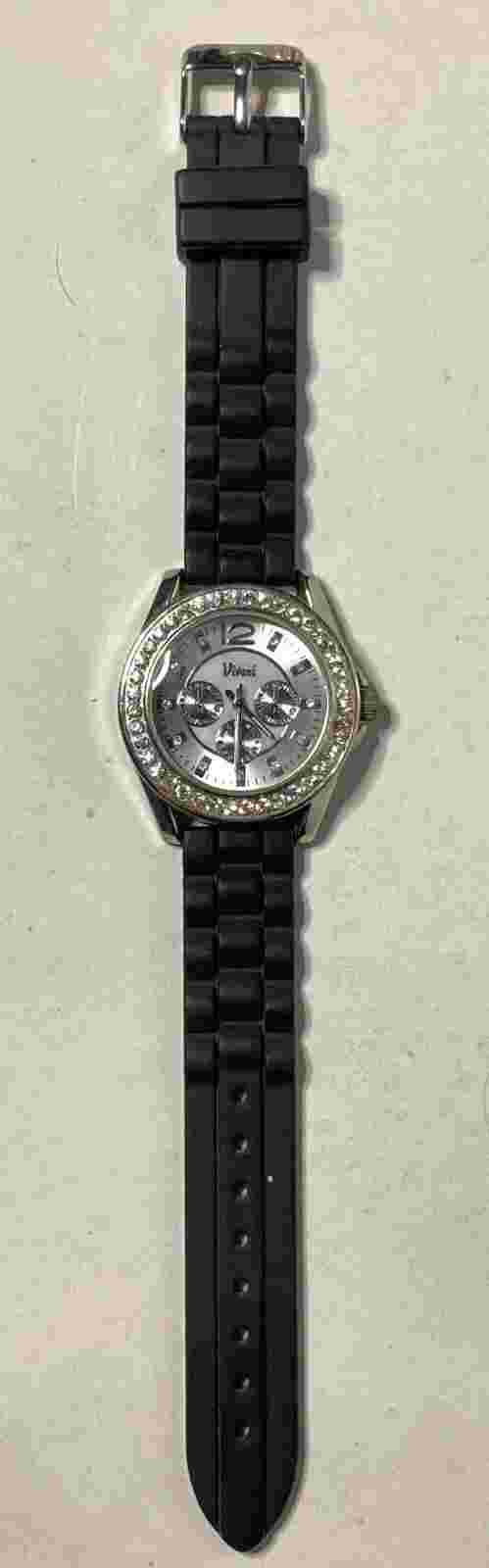 Vivani K9004BLK Accutime Watch Crystals Silver Black Rubber NEW BATT. Singapore