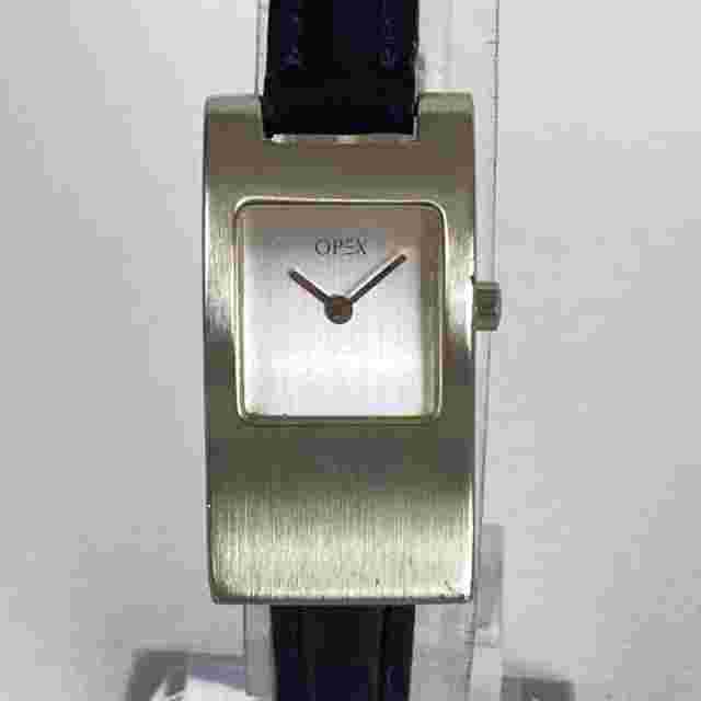 Opex Watch Women 16mm Silver Tone Black Leather Band WR 30M New Battery 7.5"