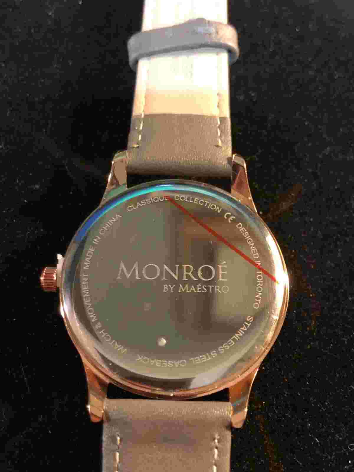 Monroe By Maestro Rose Gold Tone Dial Round Case Gray Leather Band Watch