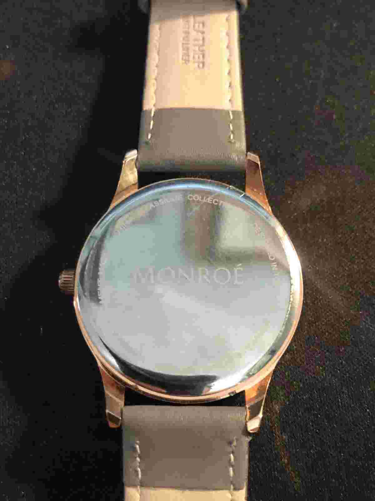 Monroe By Maestro Rose Gold Tone Dial Gray Leather Band Watch NEW BATTERY