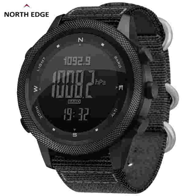 NORTH EDGE Apache 46mm Black Stainless Steel Case with Black Nylon Strap Military Men's Wristwatch