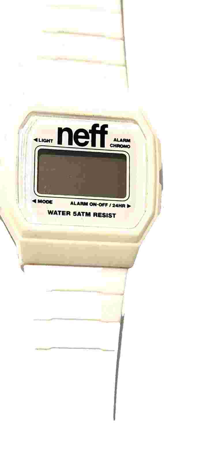 Neff Slim Digi Retro Digital Watch 34mm Alarm Chrono White Band Untested Box#99