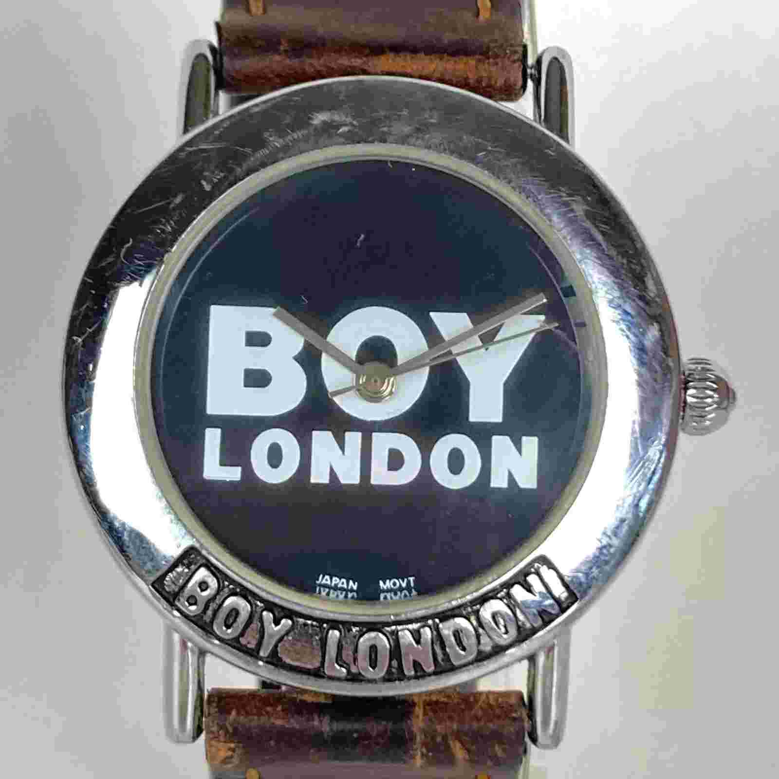 Boy London Watch Men 35mm Silver Tone Black Brown Leather Band New Battery 9"