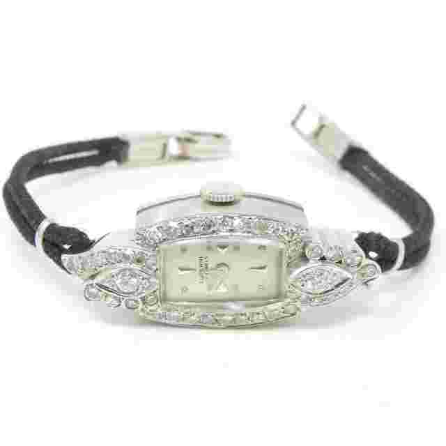 NYJEWEL Antique Lucerne 14k White Gold 1.5ct Diamond Wind Up Watch Runs
