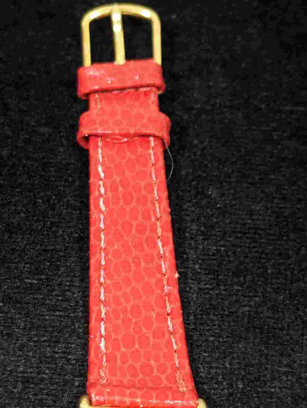 Parmex Red Dial Gold Tone Oval Case Red Leather Band Watch 6.5 Inch