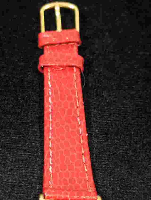 Parmex Red Dial Gold Tone Oval Case Red Leather Band Watch 6.5 Inch