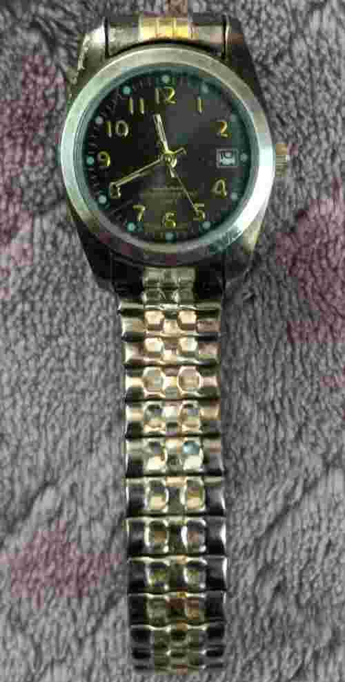 Women's Watch Water Resistance Black Face Silver & Gold Flex Band