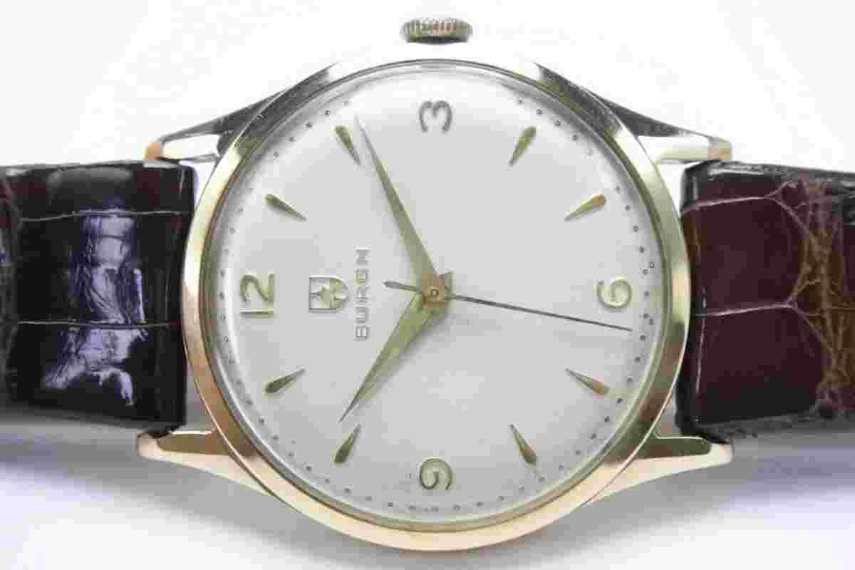 Wristwatch Buren  17 Jewels 480 14KT Solid Gold Metal White Dial Swiss Made