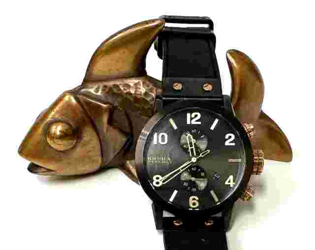 BRERA OROLOGI MENS 42MM BK STAINLESS CHRONO,DAY, NOTTE WATCH BK/GD ACO4 RET $999