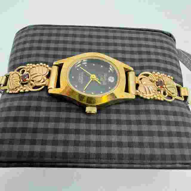 Black Hills Gold Womens Diamond Quartz Watch 10k Tri-color Tips w/ Garnet