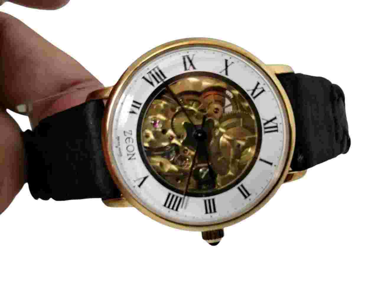 AUTHENTIC ZEON 17 JEWELS SKELETON SWISS MEN'S RARE GOLD FILLED ES95 VTG