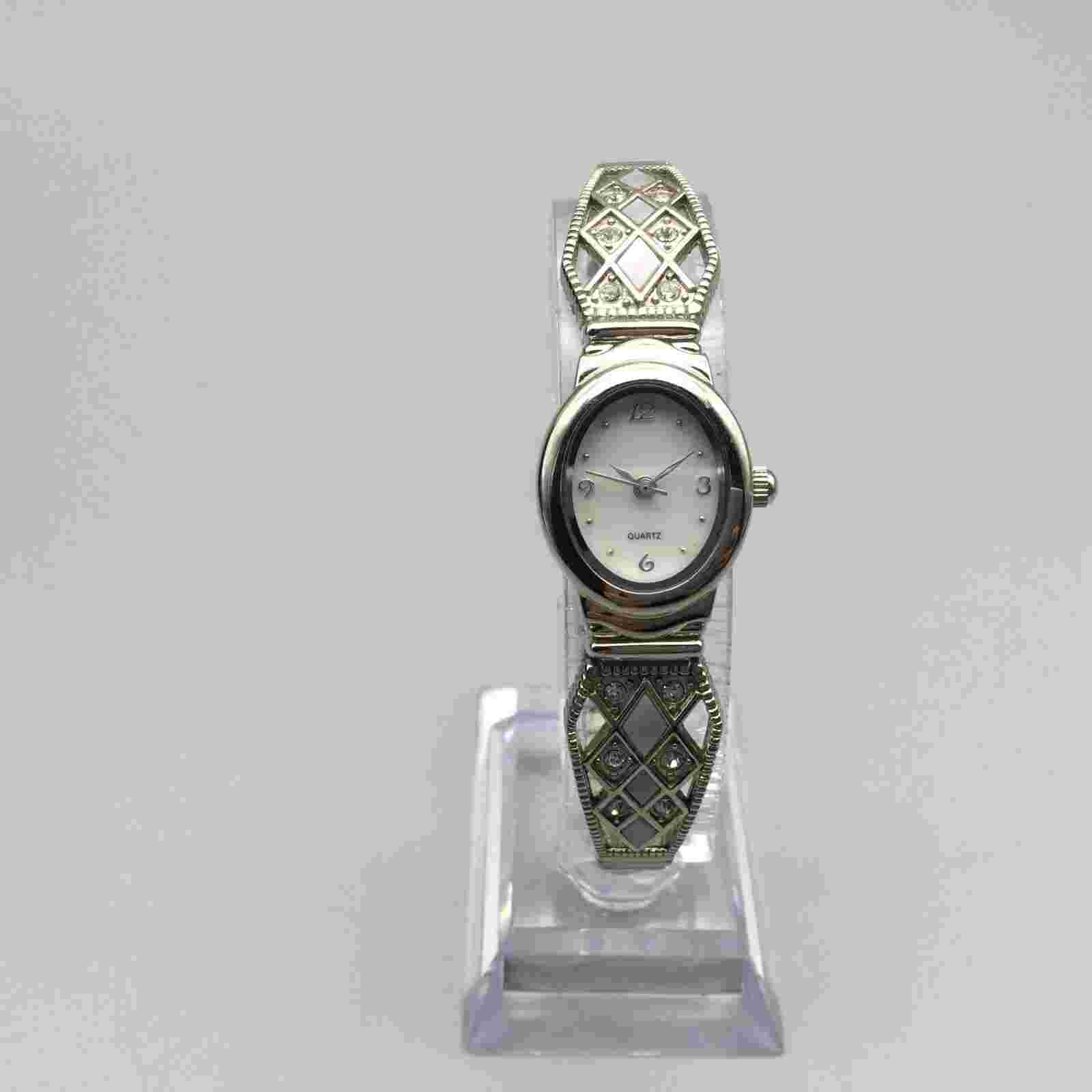 MZ Berger Watch Women 18mm Silver Tone MOP Crystals Stretch Band New Battery