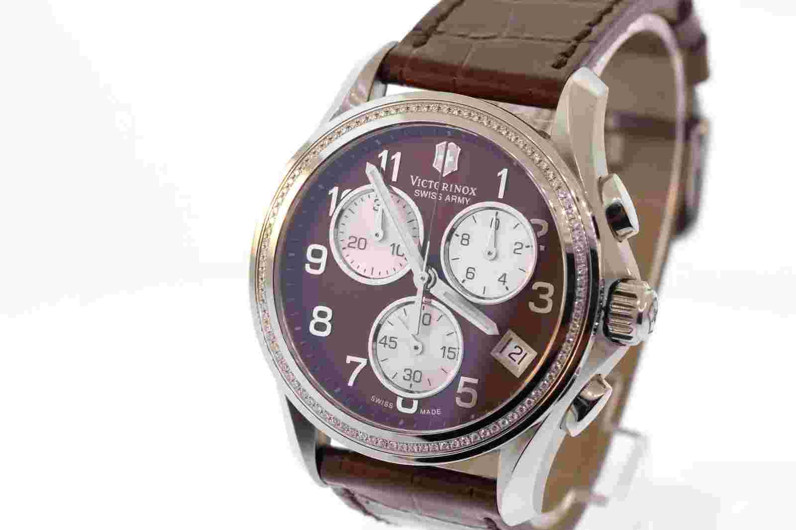 Ladies Victorinox Swiss Army 241420 Chrono Classic Brown Leather Diamond Watch