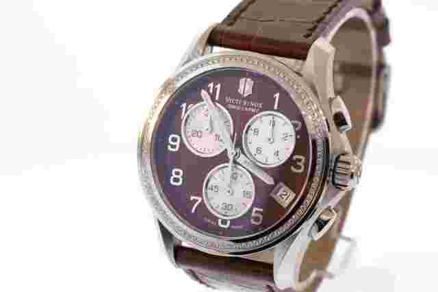 Ladies Victorinox Swiss Army 241420 Chrono Classic Brown Leather Diamond Watch