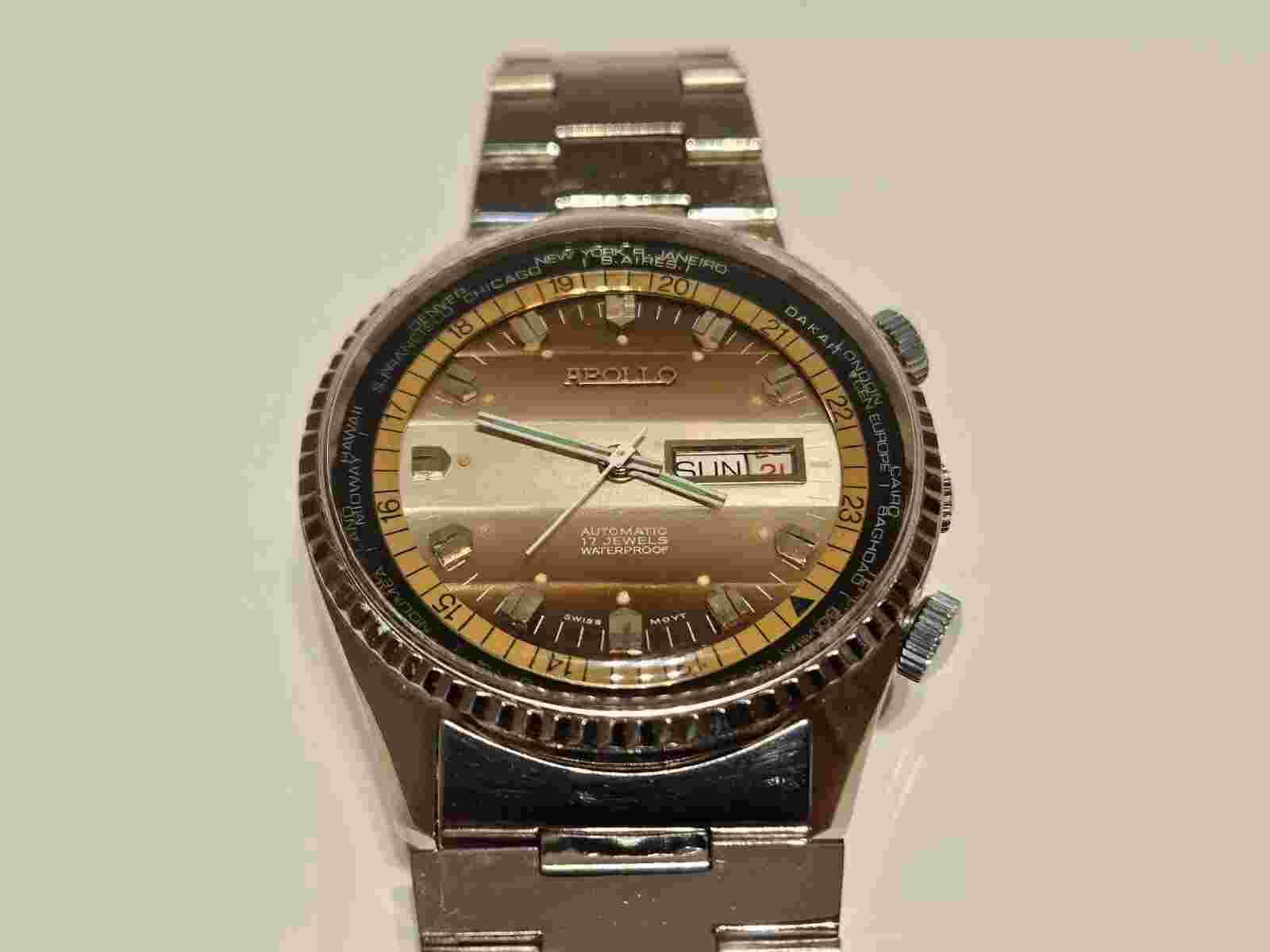 VINTAGE VERY RARE COLLECTIBLE WORLD TIME SPORT MEN'S AUTOMATIC WATCH "APOLLO"