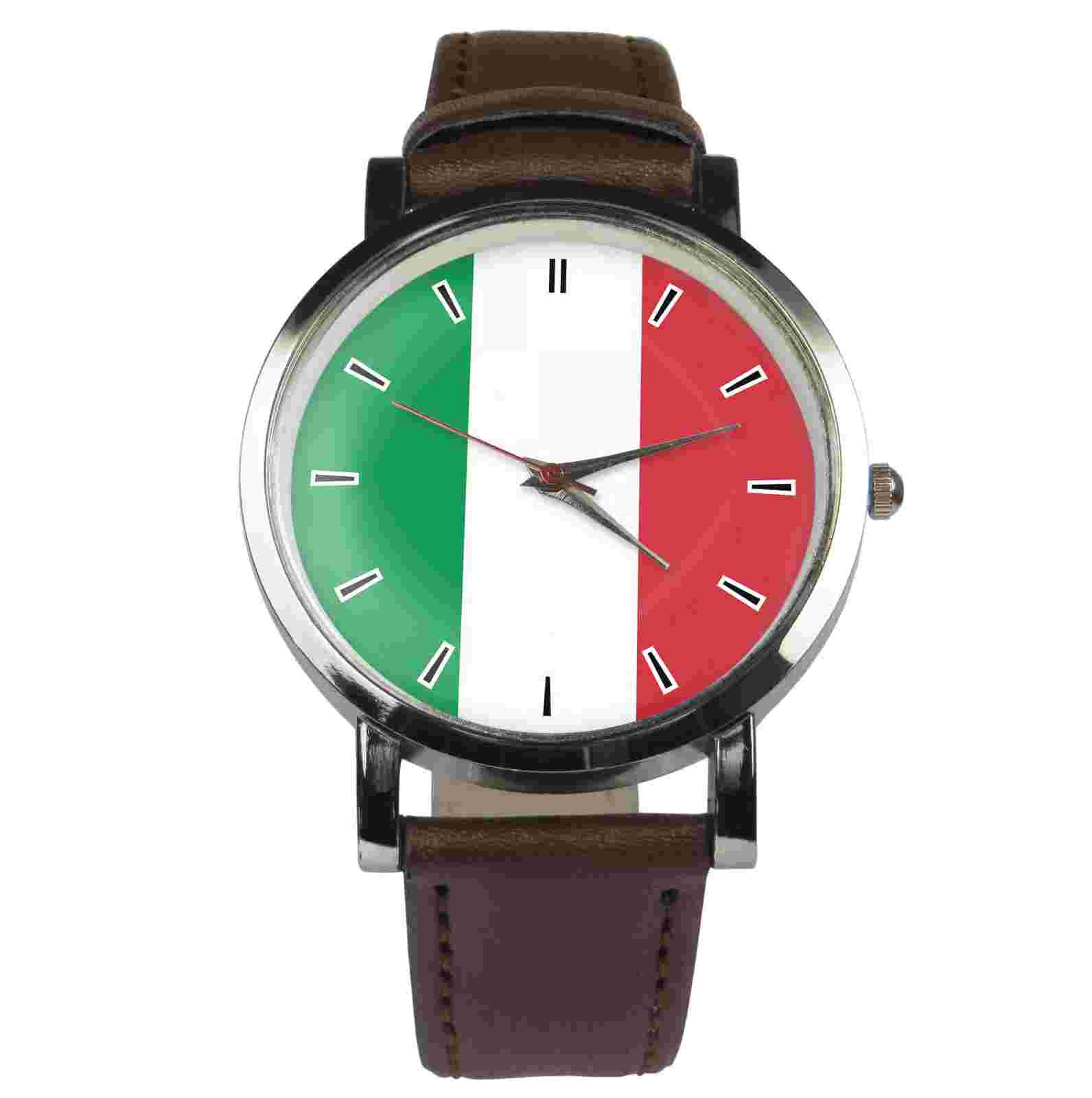 Italy flag wristwatch. Black or brown strap