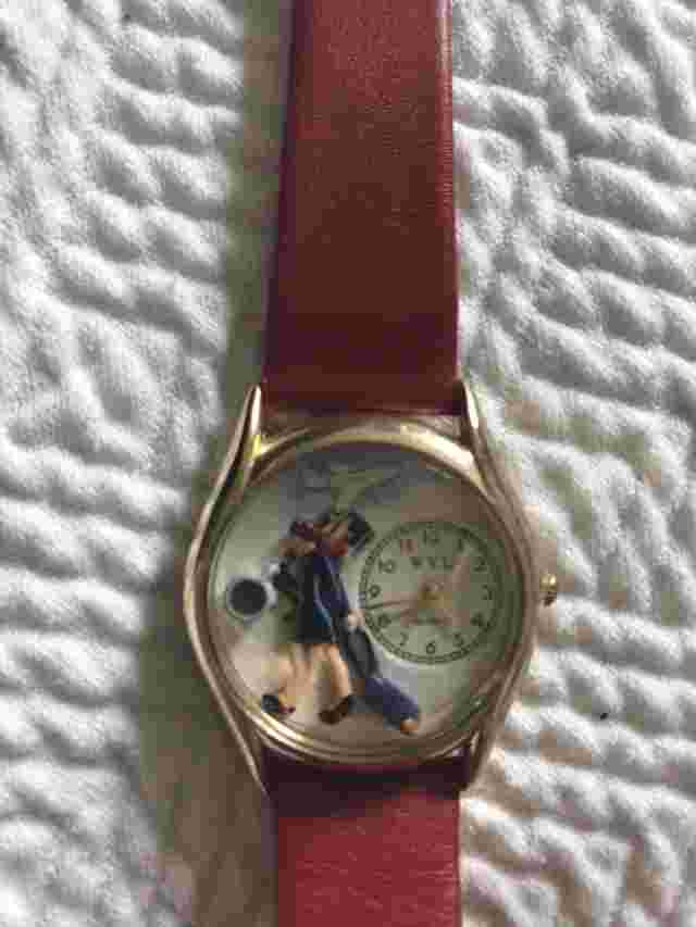 Women’s flight attendant watch red leather band stainless steel back