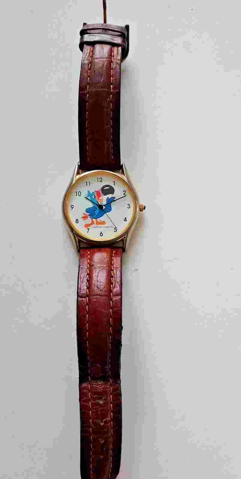 Toucan Sam Gold Tone Watch By Sasco Brown Leather Strap