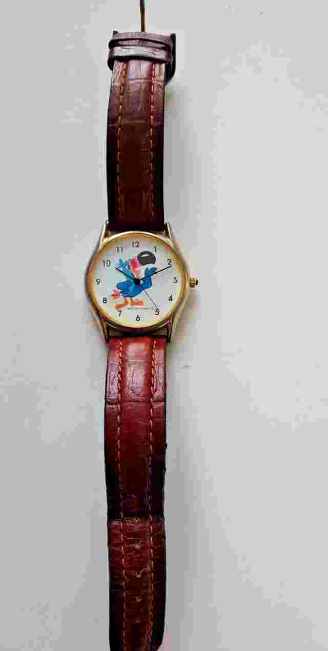 Toucan Sam Gold Tone Watch By Sasco Brown Leather Strap