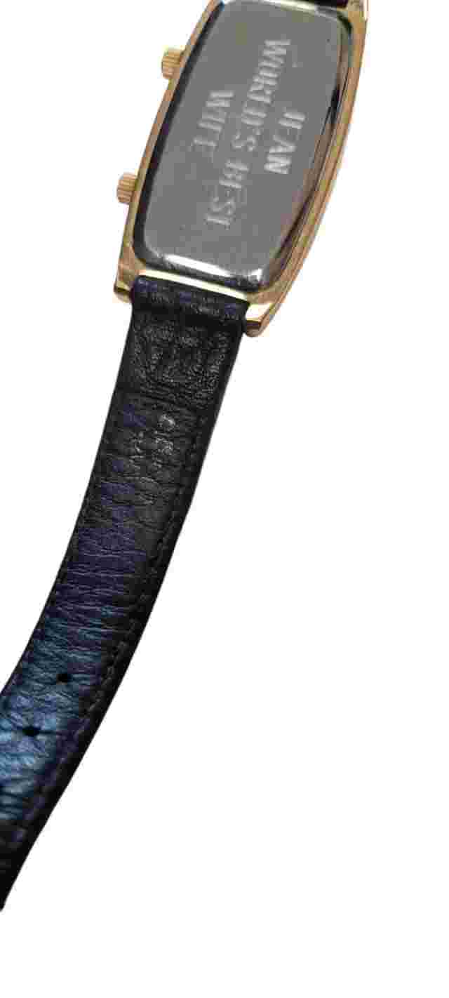 Ladies Orvis Dual Time Quartz Gold Tone Black Band Watch