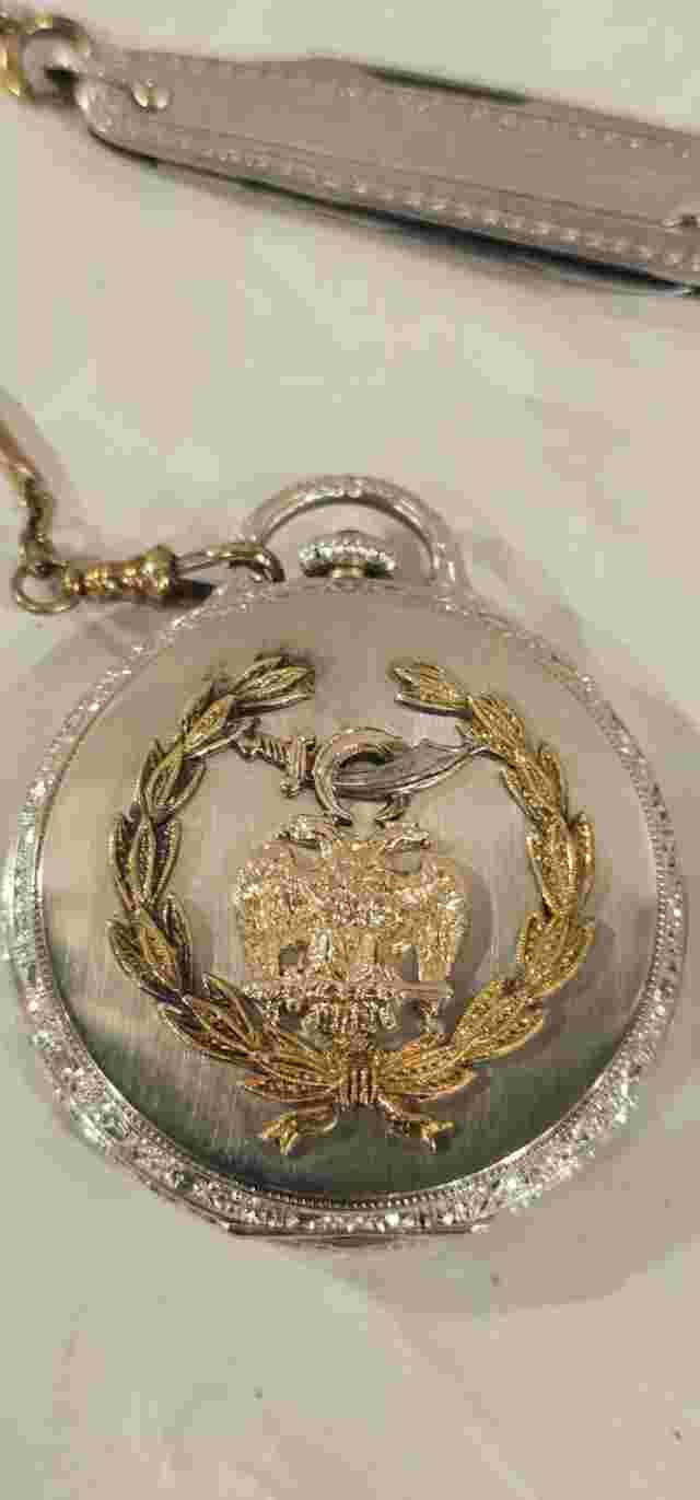14K Gold Masonic Hamilton 23J Pocket watch Wadsworth Case w/gold Chain &...