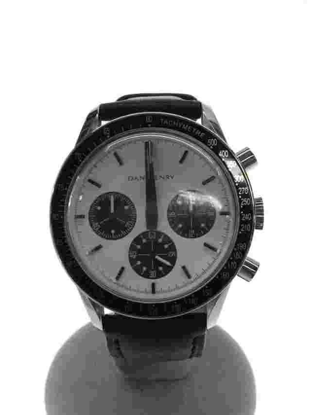 Dan Henry Watch Quartz Analog WHT BLK 1962 Racing Chronograph Stainless Steel