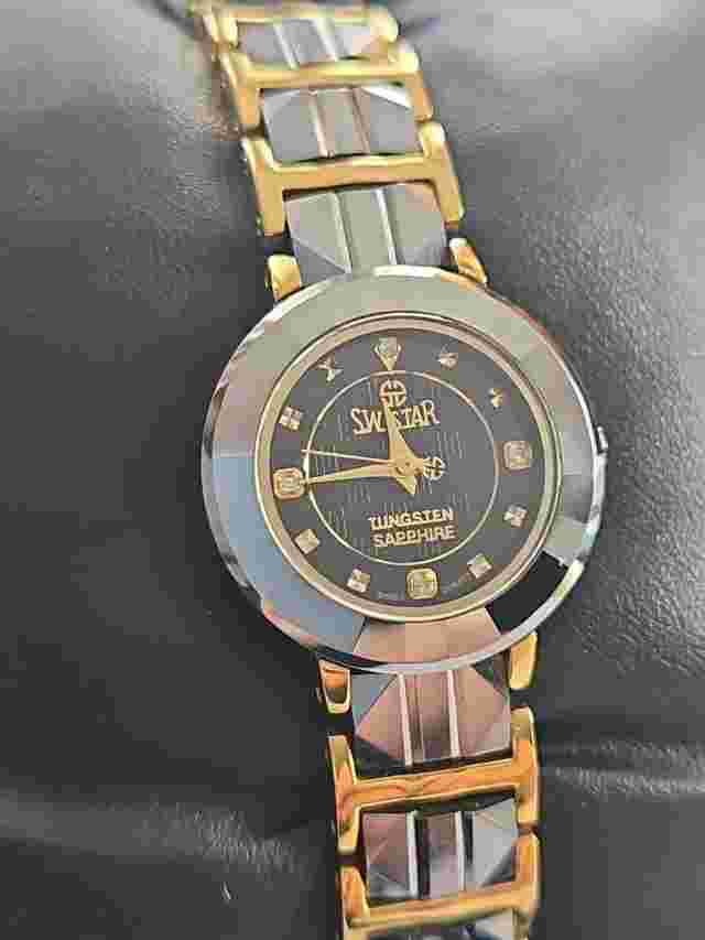 RARE 23 Ct Gold Swistar Watch Tungsten Case And Bracelet Sapphire With Diamonds