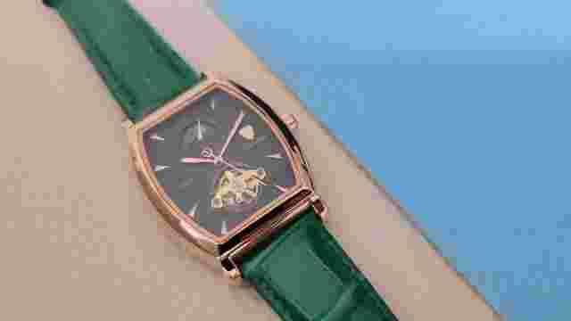 Mens Rose Gold Day & Night Automatic Mechanical Watch Orange Leather 24HR Dial