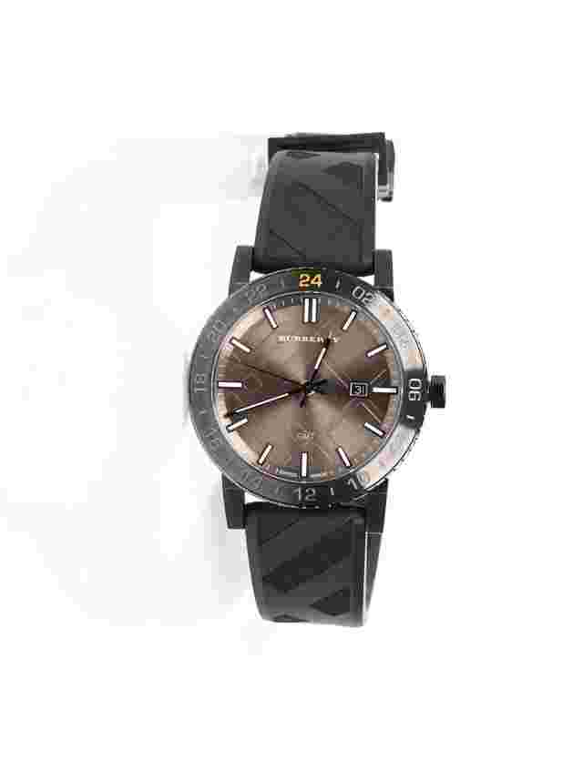 Burberry 289488 The City Gmt Check Black Silicone Strap Watch Bu9341