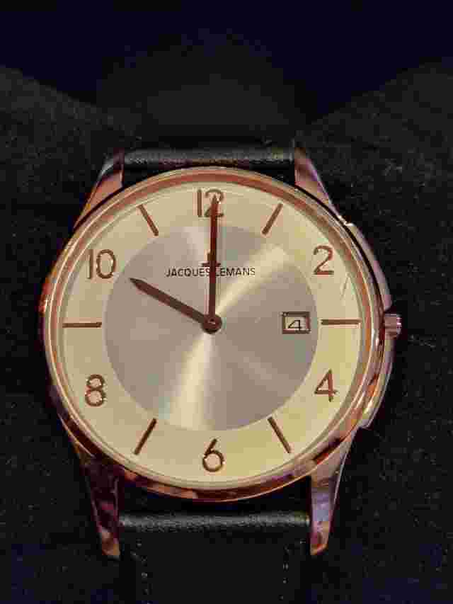Boxed Mens JACQUES LEMANS Rose Gold Tone Thinline Watch - 1-1777P. New🔋/Strap.