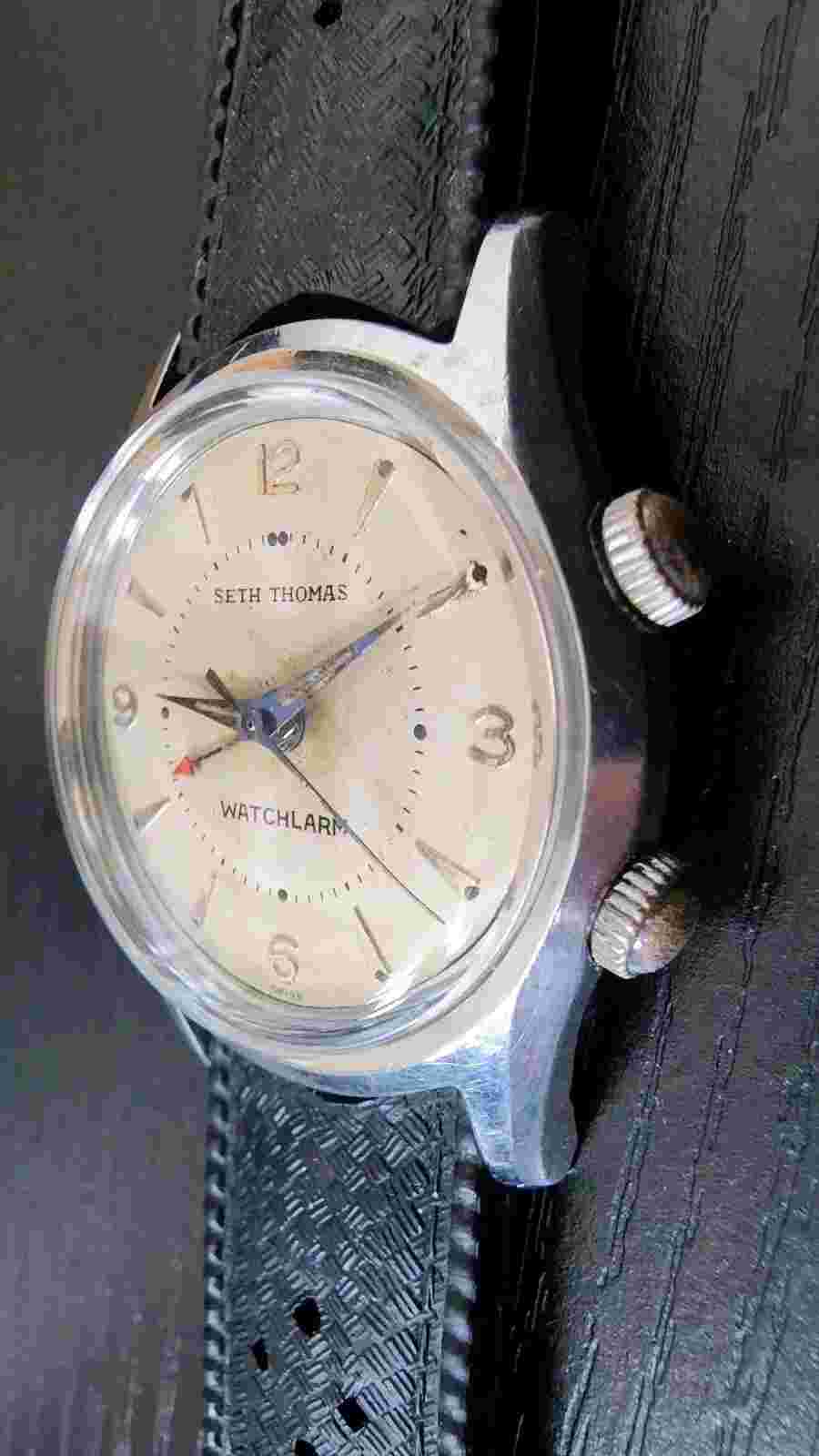 1950s Seth Thomas Alarm Wrist Watch Rare AS 1475 17J Working NOS Crystal Band