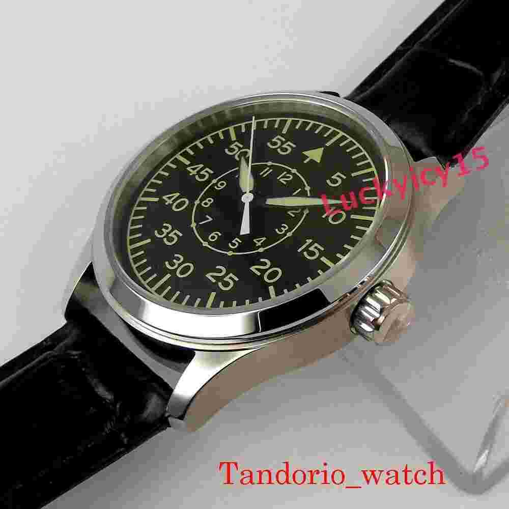 42mm Automatic Black Dial Men's Watch 21Jewels Polished Bezel Leather Strap Dial