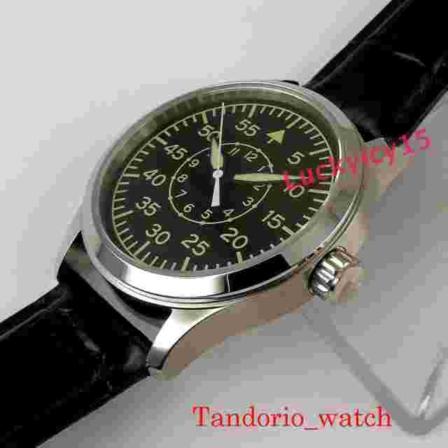 42mm Automatic Black Dial Men's Watch 21Jewels Polished Bezel Leather Strap Dial