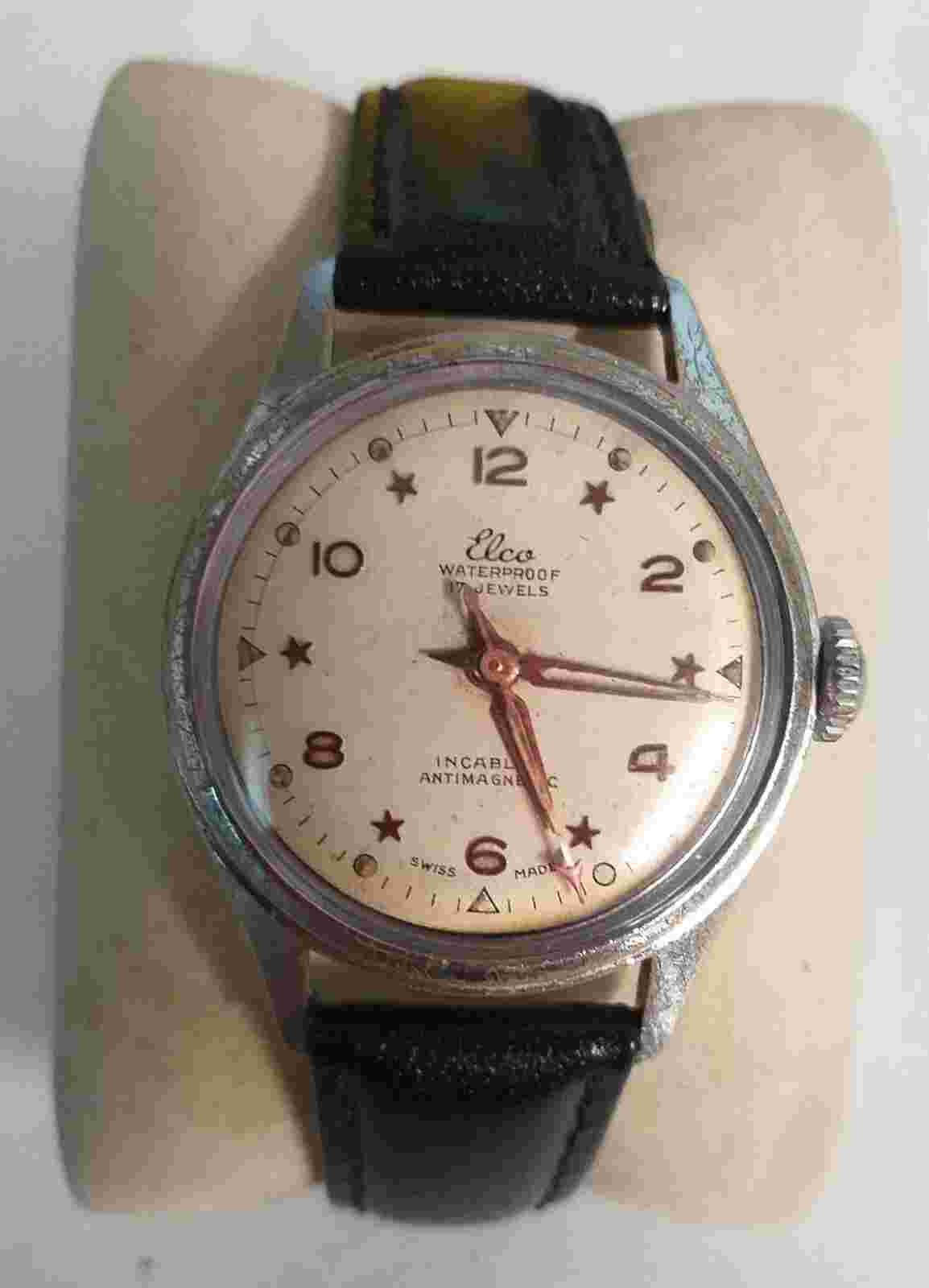 Vintage Rare Swiss Made Elco 17 Jewels Mechanical Gents Military Watch new Strap