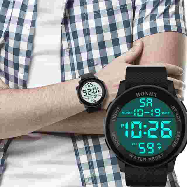 HONHX Men Digital TPU Strap Military Sport Watch LED Waterproof Quartz Watch