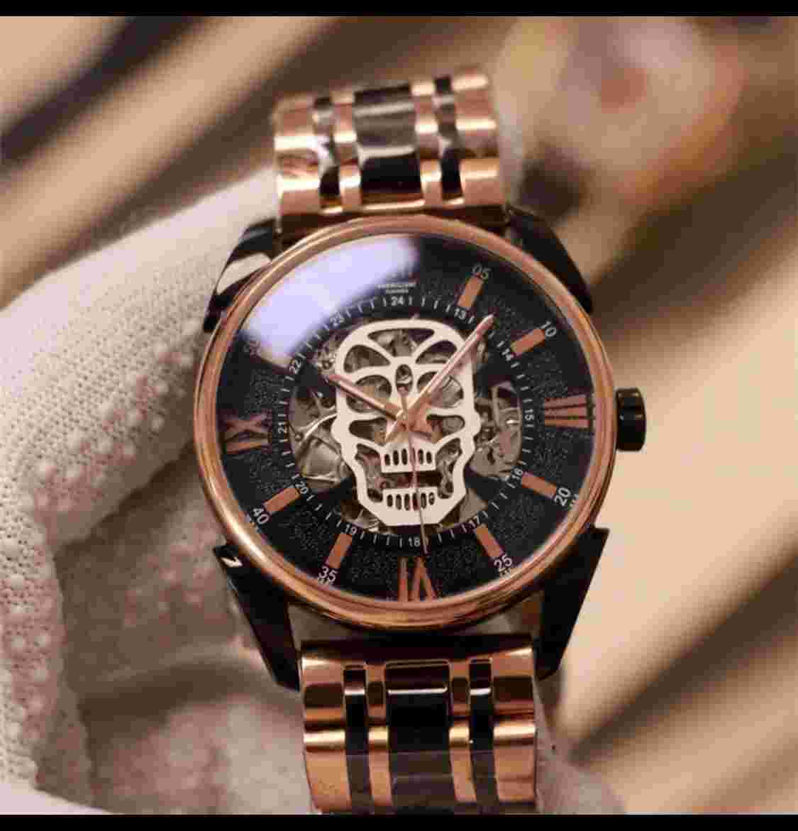 Handmade  42mm Watches Skull Design Case Automatic Mechanical Men Watch