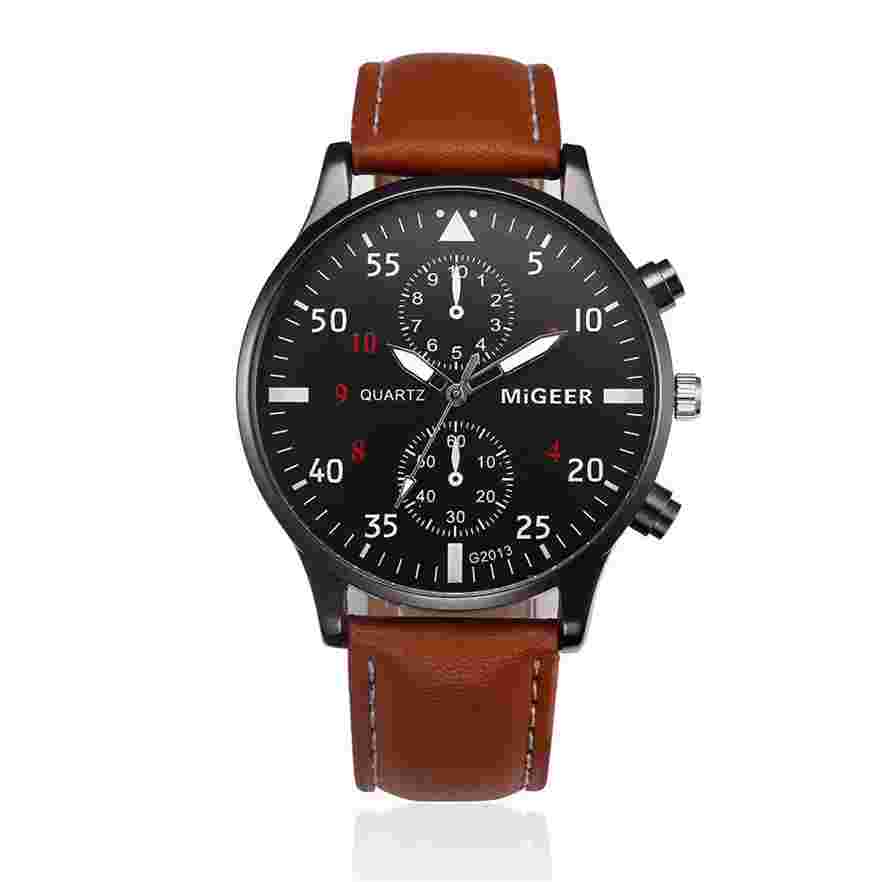 Elegant Classic Watch Brown Leather Strap For Men New PROMO