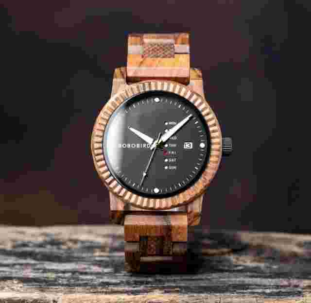 Bobobird Brown Wooden Strap Vintage Date Round Dial Men Quartz Watch