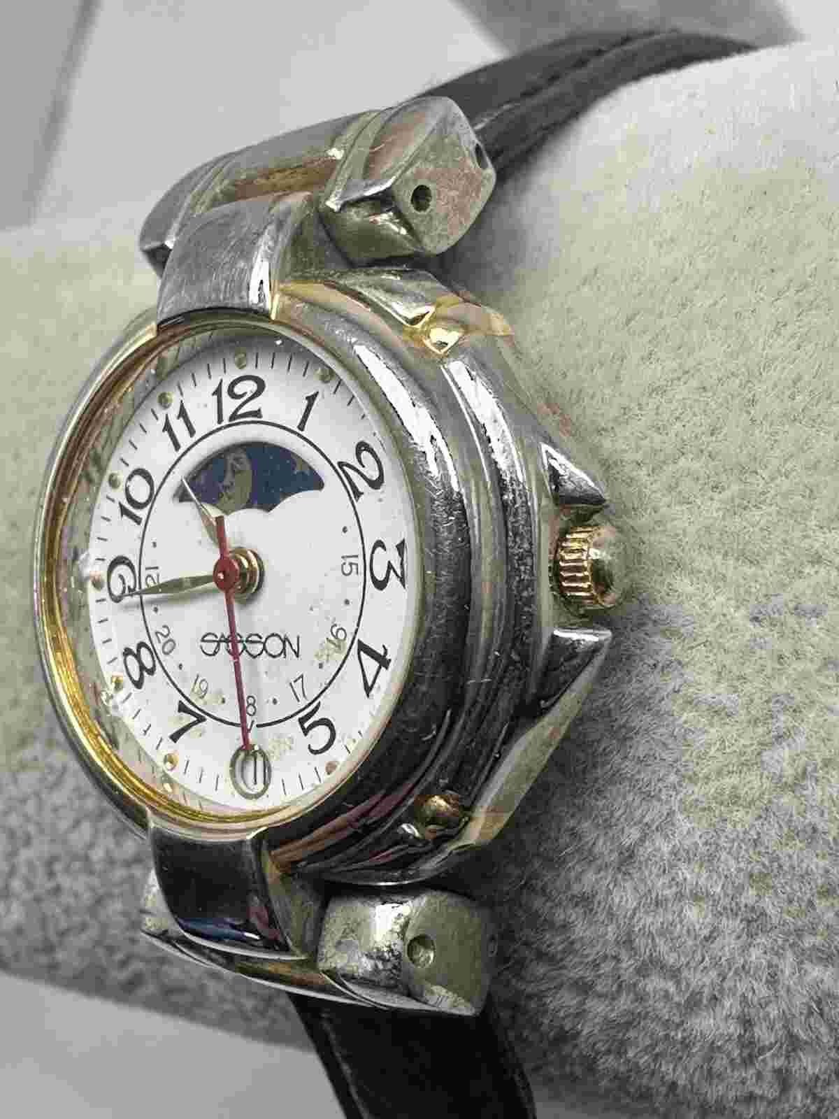 Sasson Ladies Moon Phase Watch New Battery 26MM 7" Leather Band E40